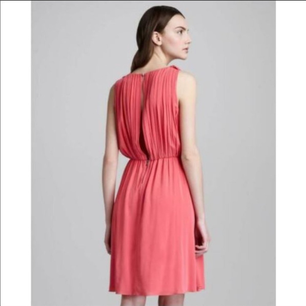 Alice + Olivia Meryl Pleated Silk Coral Pink Dress